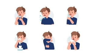 chart showing a boy blocking his cough in different ways